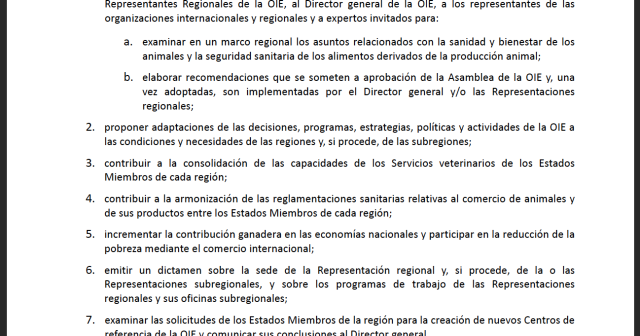 Mandato y Reglamento Interno de las Comisiones Regionales y Conferencias Regionales de la OIE
