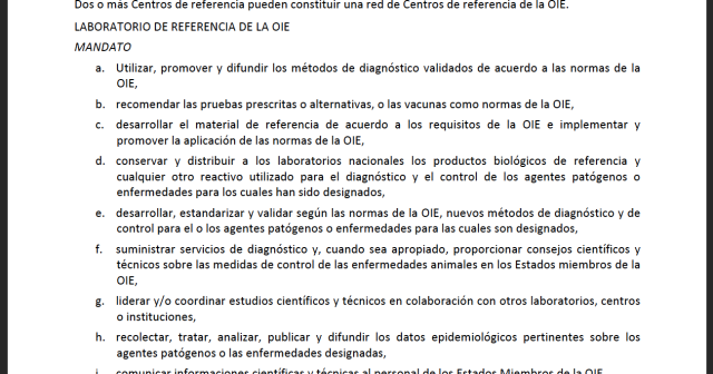 Mandato y Reglamento Interno de los Centros de Referencia de la OIE