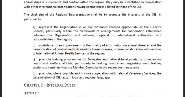 Terms of Reference and Internal Rules for OIE Regional and Sub‐Regional Representations