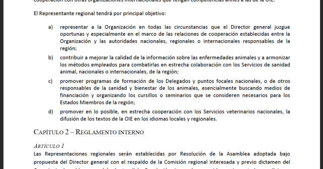 Mandato y Reglamento de las Representaciones Regionales y Subregionales de la OIE