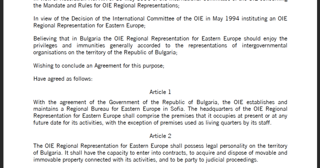 Agreement for the Regional Representation for Eastern Europe
