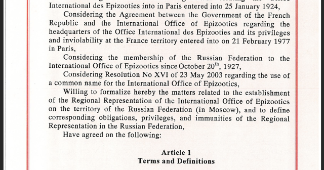 Agreement for the OIE Representation in Moscow