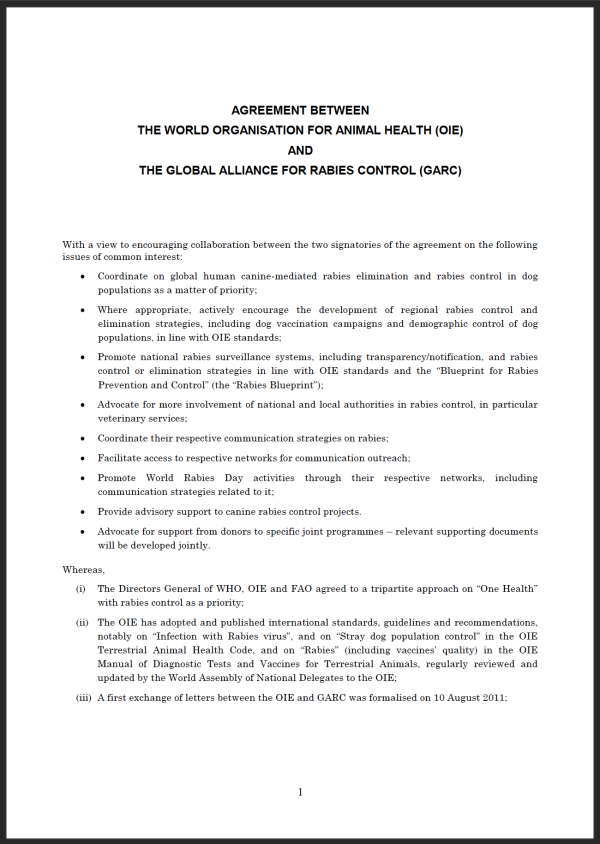 Agreement with the Global Alliance for Rabies Control (GARC)